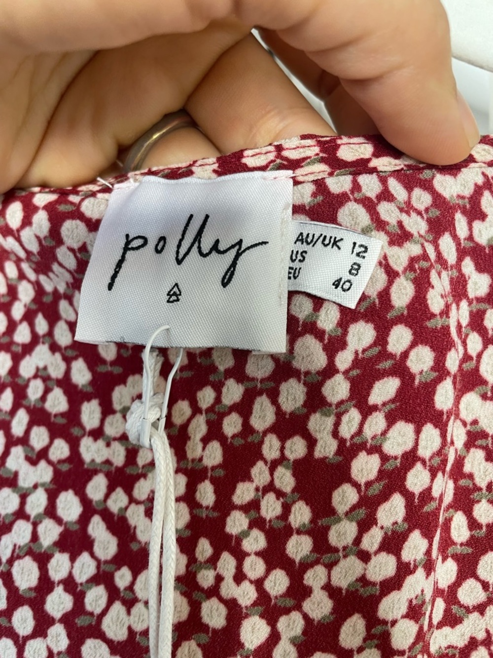 Polly 8 Red Floral Wrap Midi Dress NWT Ruffle Hem Short Sleeve Cottagecore - Picture 6 of 7
